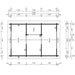 Detailed architectural floor plan reveals the room layout of GardenHouse24 USA Britt 44 Garden Room, including wall lengths, door placements, and window dimensions