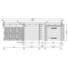 Detailed elevation blueprint of the GardenHouse24 USA Sauna Largo 90 Garden Room showing structural dimensions and labeled wooden slats and vents