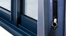 Detailed look at the base track and locking handle mechanism of the sliding door on the GardenHouse24 USA Q Bic ALU 44A SD Garden Room
