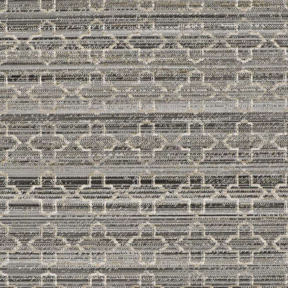 Detailed top view of Couristan Fez Indoor/Outdoor Rug - Riad/Ash reveals its ash-toned surface patterned with symmetrical geometric lines