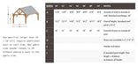 Diagram of Brookside Timber Frame Forest Retreat Pavilion shows its structural measurements, dimensions, and labeled parts for different size configurations