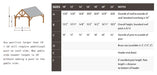 Diagram of Brookside Timber Frame Forest Retreat Pavilion shows its structural measurements, dimensions, and labeled parts for different size configurations