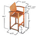 Diagram of Westminster Teak Somerset Teak Bar Stool displays its measurements, including seat height, armrest height, and overall dimensions