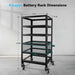 Dimension diagram of the Sun Gold Power 5-Layer Battery Rack with overall size and shelf measurements