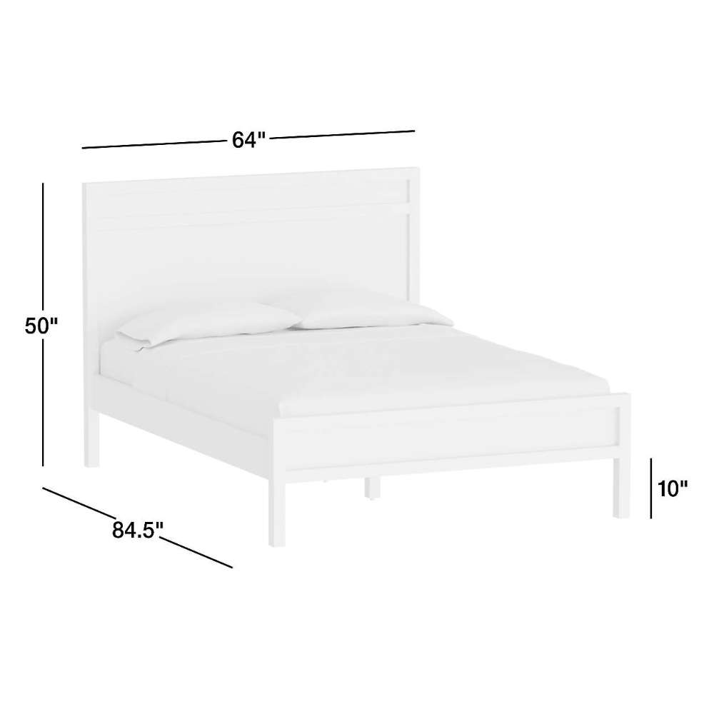 Dimension guide for Crate & Barrel Keane Black Solid Wood Queen Bed showing the bed's width, height, depth, and floor clearance