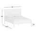 Dimension guide for Crate & Barrel Keane Black Solid Wood Queen Bed showing the bed's width, height, depth, and floor clearance