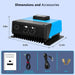 Dimensions and included accessories for Sun Gold Power 60 Amp MPPT Solar Charge Controller, including cables, screws, and a user manual