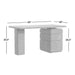 Dimensions of Crate & Barrel Greye 60" Burl Wood Desk with Swivel Drawers, featuring a 60-inch-wide workspace and sculptural storage base