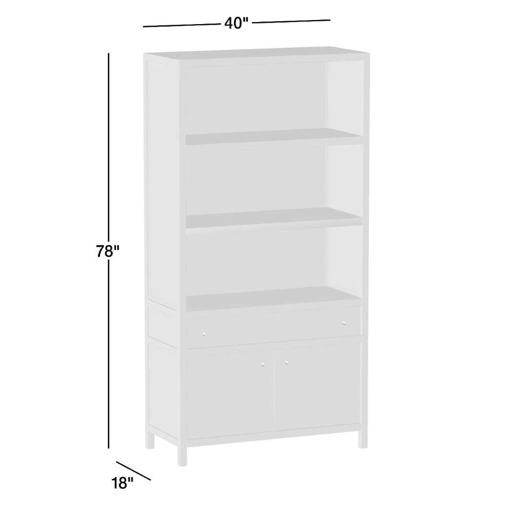 Dimensions of Crate & Barrel Keane 40" Driftwood Storage Bookcase, measuring 40"W x 18"D x 78"H