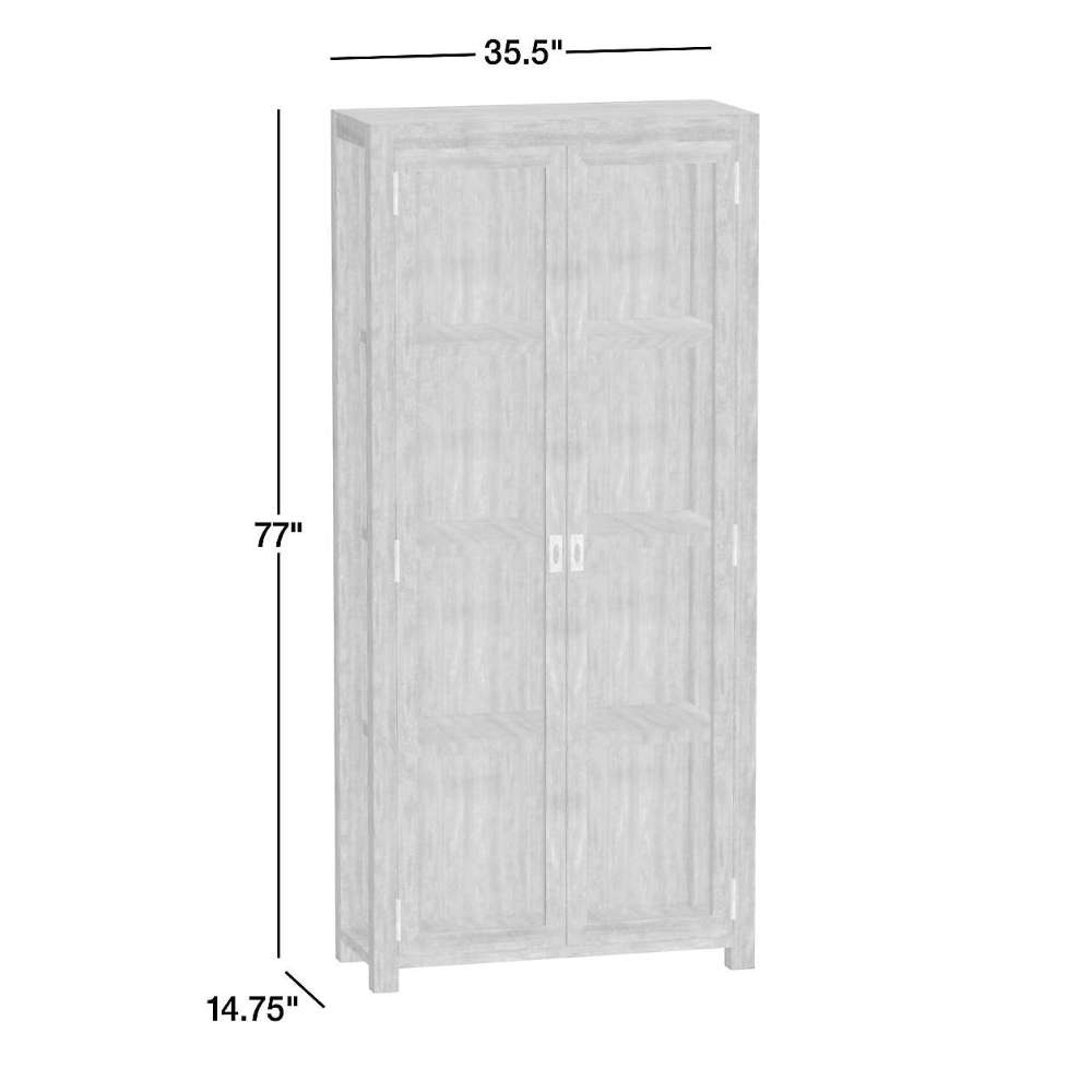 Dimensions of Crate & Barrel Morris 36" Chocolate Brown Wood and Glass Bookcase Cabinet measuring 35.5"W x 77"H x 14.75"D