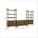 Dimensions of Crate & Barrel Tate 136.5" Walnut Storage Media Console and Bookcase Set showing its 136.5-inch width, 75.5-inch height, and 16-inch depth
