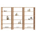 Displayed on a white background, Crate & Barrel Terrazza 114" Natural Solid Oak Wood 5-Shelf Bookcases, Set of 3 features three connected bookcases with fifteen open shelves for books and decor