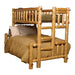 Double Single Left – Fireside Lodge Cedar Log Bunk Bed shows a color photo of a rustic cedar log bunk bed with a double bottom bed, single top bed, and left-side ladder