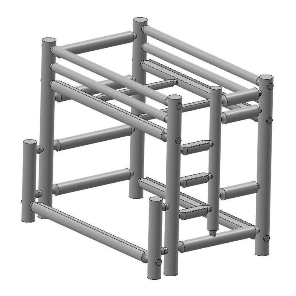 Double Single Left Fireside Lodge Voyageur Bunk Bed shows a gray 3D model with a double bottom bunk, single top bunk, and a left-side ladder