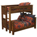 Double Single Right – Fireside Lodge Barnwood Bunk Bed shown as a color photo of a barnwood bunk bed with a double bottom bed, single top bed, and right-side ladder