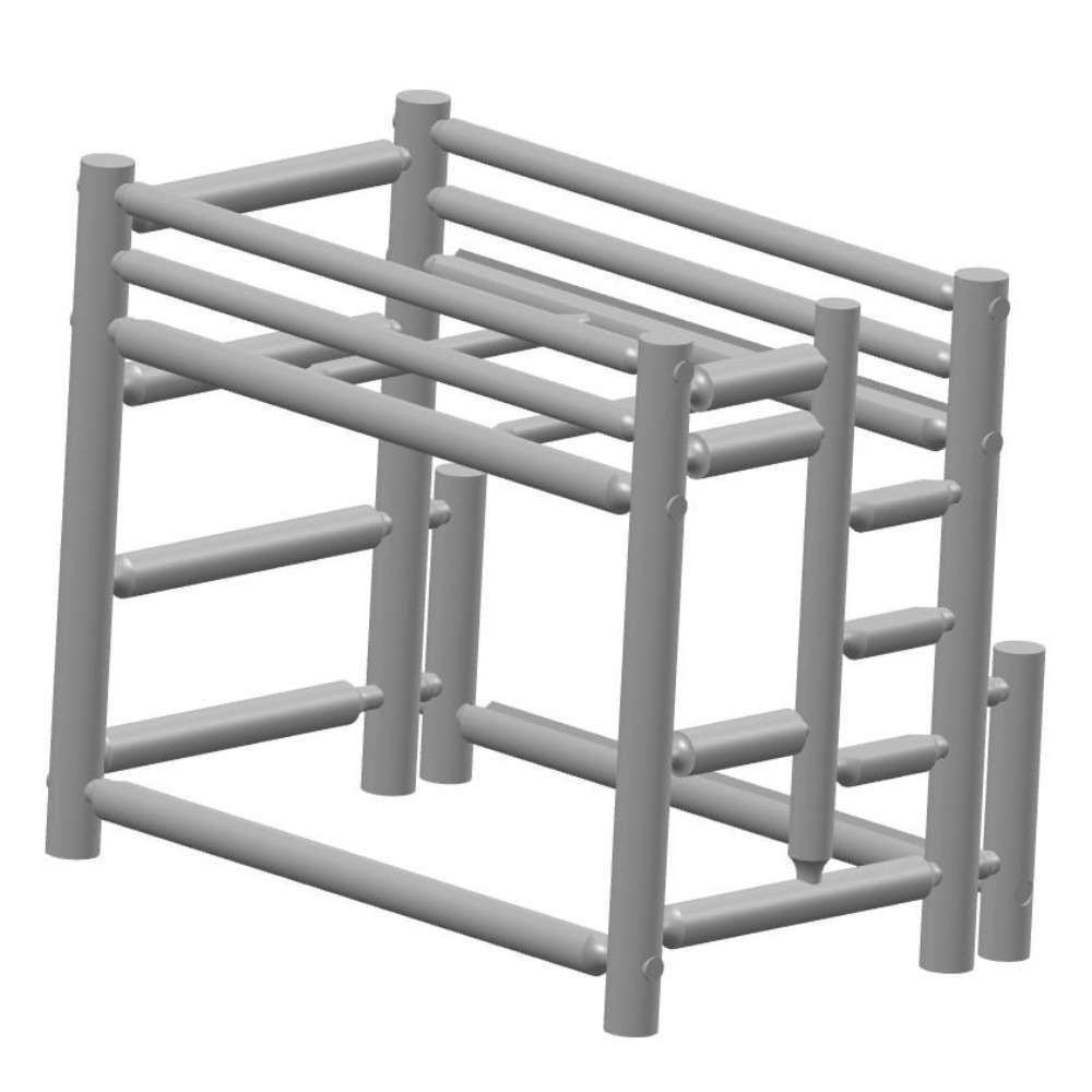 Double Single Right Fireside Lodge Voyageur Bunk Bed shows a gray 3D model with a double bottom bunk, single top bunk, and a right-side ladder