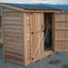 Double Door Metal Roof Outdoor Living Today 8×4 SpaceSaver Lean-To Cedar Shed has one sliding door open