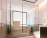 Dreampod Mineral Soaker is elegantly placed in a spa-like, marble bathroom with glass partitions