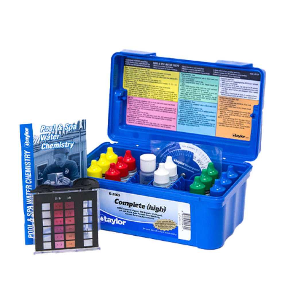 Dreampod Multi-Chemical Test Kit includes multiple colored bottles, a comparison chart, and a chemistry guide