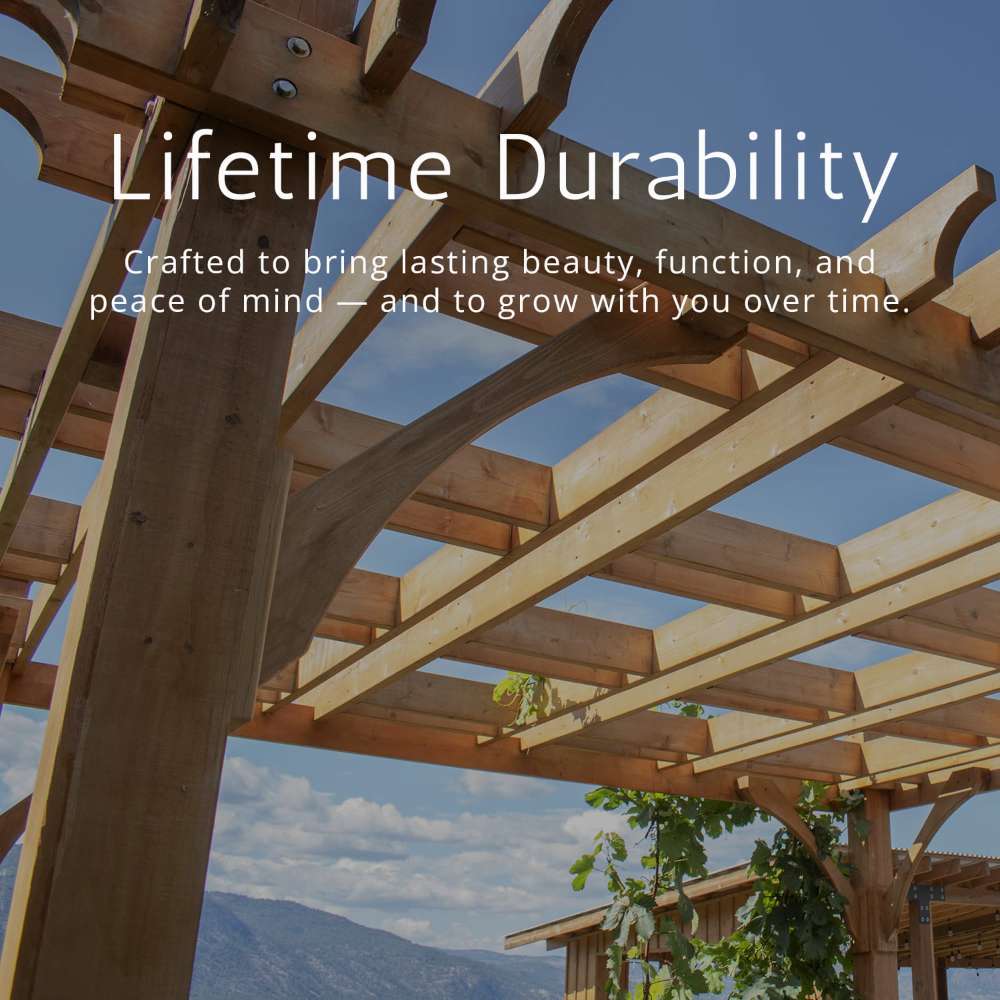 Durable wooden frame pergola structure against the sky featuring the Outdoor Living Today Western Red Cedar Urban Escape Pergola