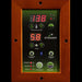 Dynamic LED control panel with green-lit buttons and temperature and timer displays for Golden Designs Dynamic San Marino 2 Person Low EMF Far Infrared Sauna