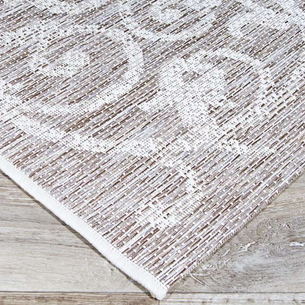 Edge detail highlights the neat stitching and flat weave of Couristan Monaco Indoor/Outdoor Rug - Summer Quay/Cocoa Natural