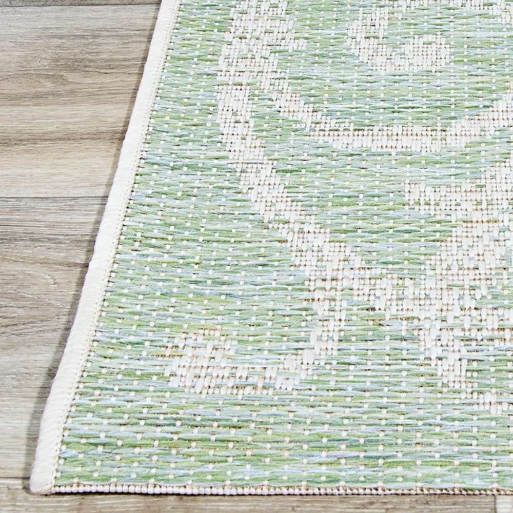 Edge of Couristan Monaco Indoor/Outdoor Rug - Summer Quay/Ivory-Light Green highlights its neat stitching and smooth woven design