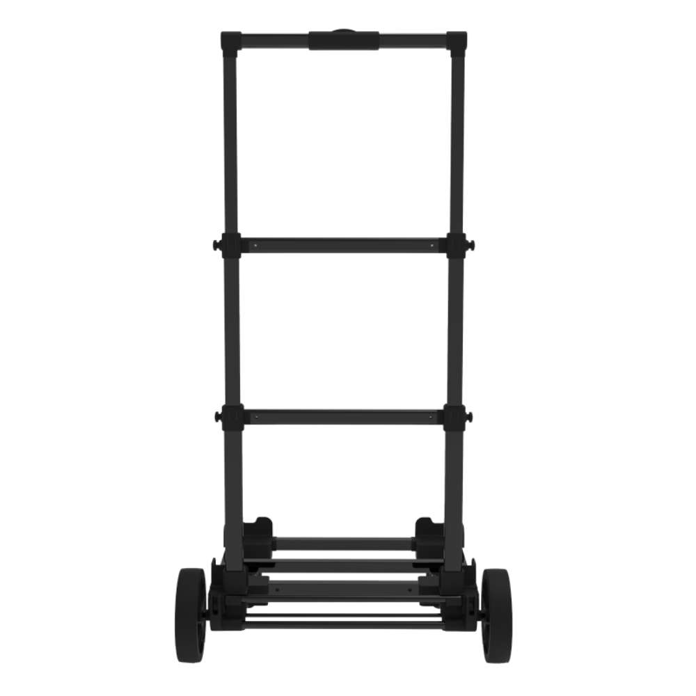 Empty Jackery Power Station Trolley shown with an extended handle, sturdy frame, and large transport wheels