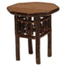 Espresso Fireside Lodge Hickory Log Octagon Nightstand shows a handcrafted log nightstand with an octagonal top and a deep, dark espresso wood finish