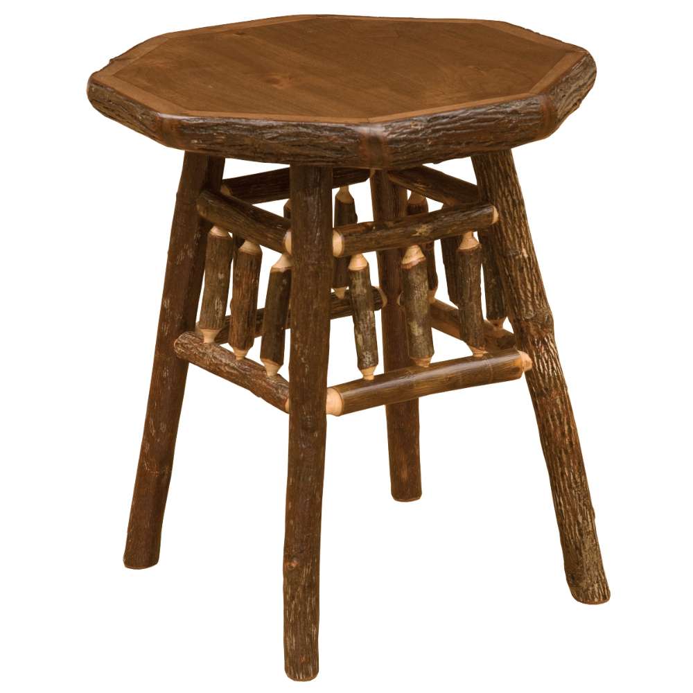 Espresso Fireside Lodge Hickory Log Teton Nightstand shown as a rustic nightstand with dark wood tones and sturdy log legs