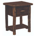 Espresso Fireside Lodge Log One Drawer Nightstand with Shelf is shown in a dark finish with log posts, a single drawer, and an open shelf