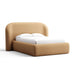 Fabric Amber (Linen Linen Weave) Crate & Barrel Adelaide Curved Upholstered Bed with warm amber linen upholstery, a rounded headboard, and a soft, fully upholstered frame