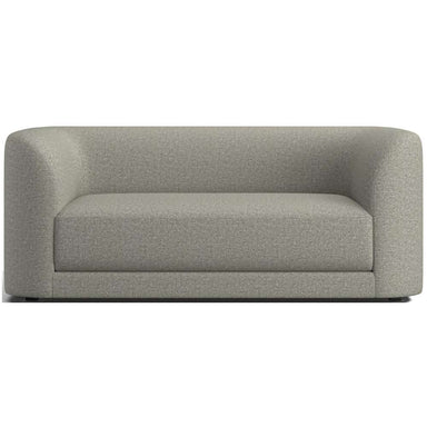Fabric Ash (Nordic Textured Weave) Crate & Barrel Contour Sofa with ash gray textured upholstery, rounded arms, a deep seat cushion, and a sleek modern silhouette
