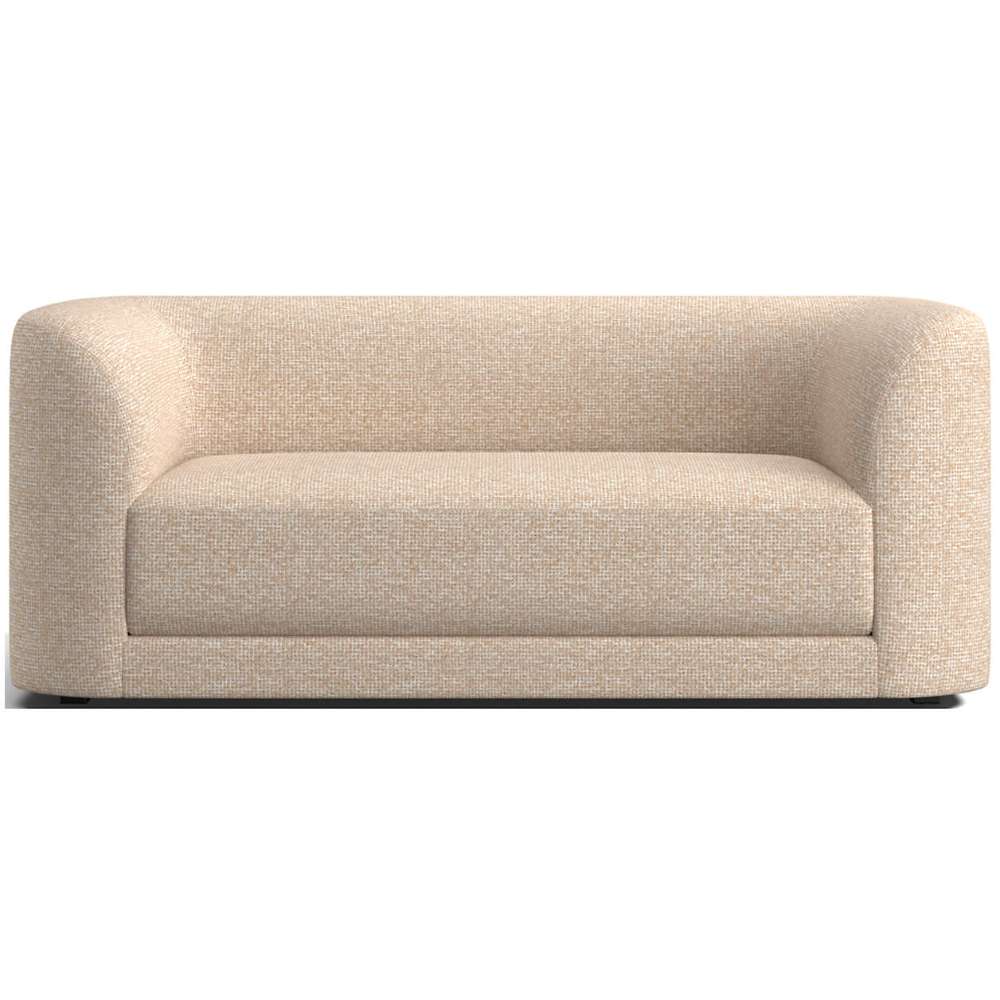 Fabric Beige (Comodo Textured Weave) Crate & Barrel Contour Sofa featuring beige textured upholstery, curved arms, a low back, and a clean contemporary design