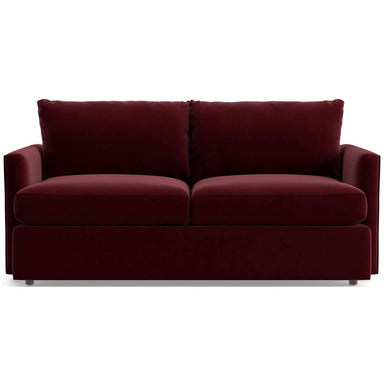 Fabric Berry (View Microfiber) Crate & Barrel Lounge Sofa with rich berry microfiber upholstery, two plush seat cushions, two back cushions, and clean track arms