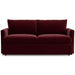 Fabric Berry (View Microfiber) Crate & Barrel Lounge Sofa with rich berry microfiber upholstery, two plush seat cushions, two back cushions, and clean track arms