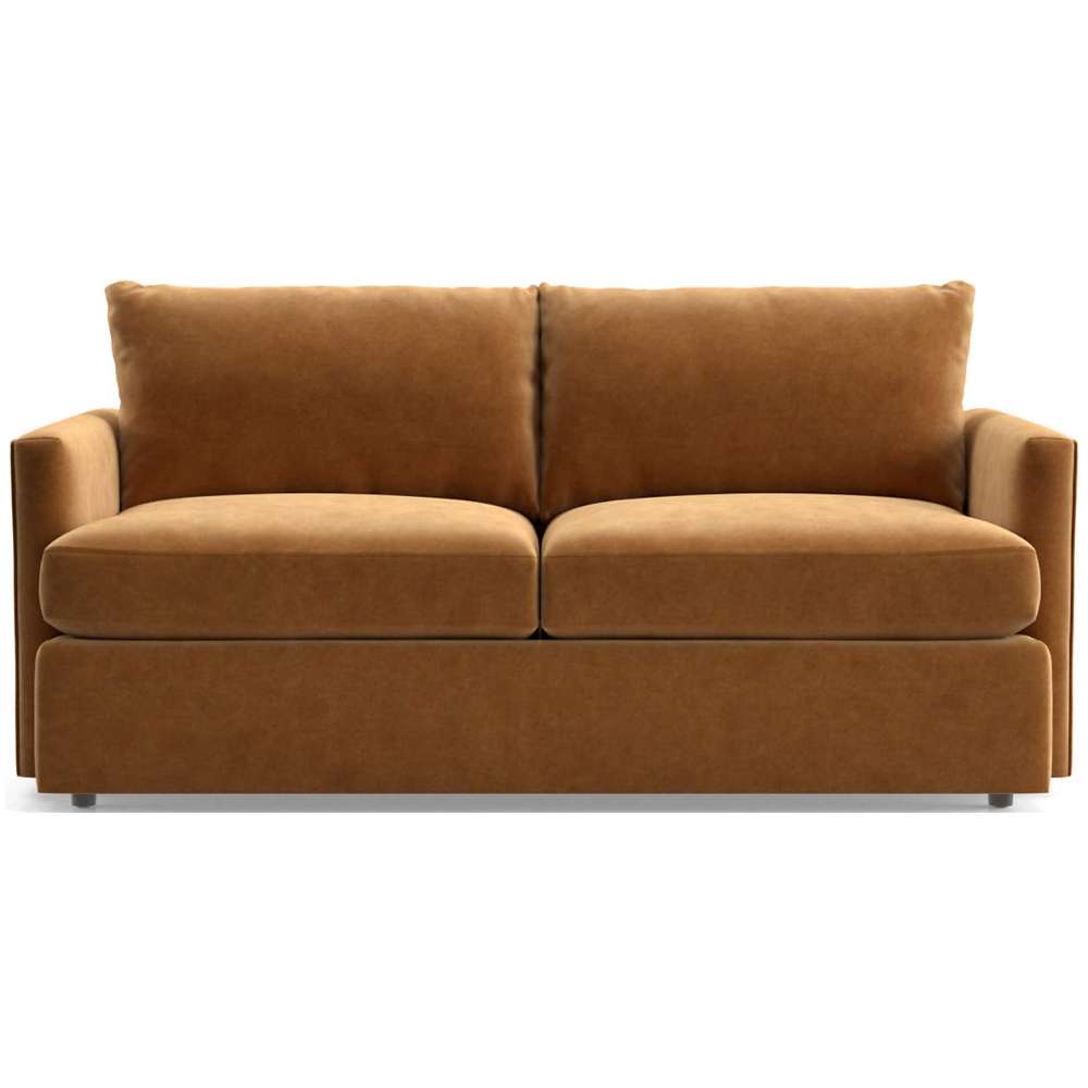 Fabric Brandy (View Microfiber) Crate & Barrel Lounge Sofa with warm brandy microfiber upholstery, oversized cushions, and a cozy contemporary design