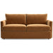 Fabric Brandy (View Microfiber) Crate & Barrel Lounge Sofa with warm brandy microfiber upholstery, oversized cushions, and a cozy contemporary design