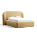 Fabric Camel (Doux Chenille) Crate & Barrel Adelaide Curved Upholstered Bed in camel chenille fabric with a smooth curved headboard and thick upholstered rails