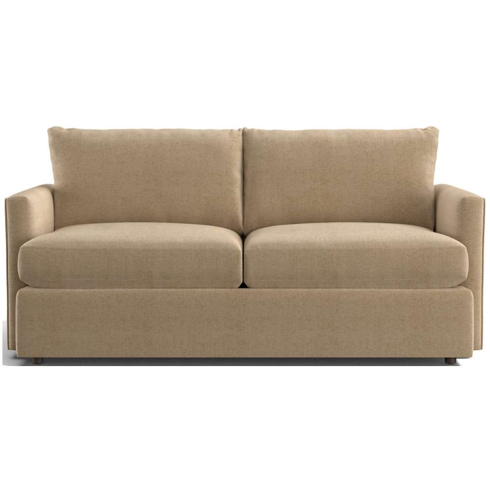 Fabric Camel (Mossa Chenille) Crate & Barrel Lounge Sofa with soft camel chenille upholstery, thick cushions, and clean-lined track arms