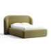 Fabric Capera (Monet Recycled Chenille) Crate & Barrel Adelaide Curved Upholstered Bed upholstered in soft capera green chenille with a rounded headboard and cozy frame