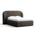 Fabric Carob (Serene Textured Weave) Crate & Barrel Adelaide Curved Upholstered Bed wrapped in dark carob textured fabric with a curved headboard and upholstered platform