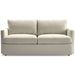 Fabric Cement (Taft Textured Weave) Crate & Barrel Lounge Sofa with light cement textured weave upholstery, plush cushions, and a simple modern profile