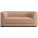 Fabric Coral (Lusso Boucle) Crate & Barrel Contour Sofa upholstered in coral boucle fabric with rounded arms, a deep seat cushion, and a modern curved silhouette