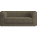 Fabric Cub (Riccio Recycled Textured Weave) Crate & Barrel Contour Sofa in textured brown woven fabric with curved arms, a wide seat, and a low-profile frame