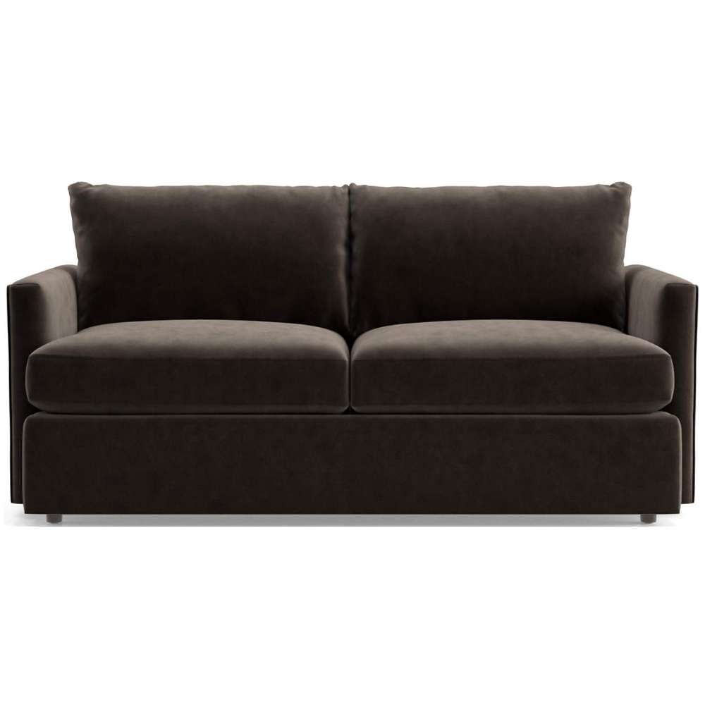 Fabric Espresso (View Microfiber) Crate & Barrel Lounge Sofa with rich espresso microfiber upholstery, deep cushions, and clean track arms for a modern look