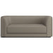 Fabric Field (Motley Boucle) Crate & Barrel Contour Sofa upholstered in light gray boucle fabric with rounded corners, a thick seat cushion, and a contemporary silhouette
