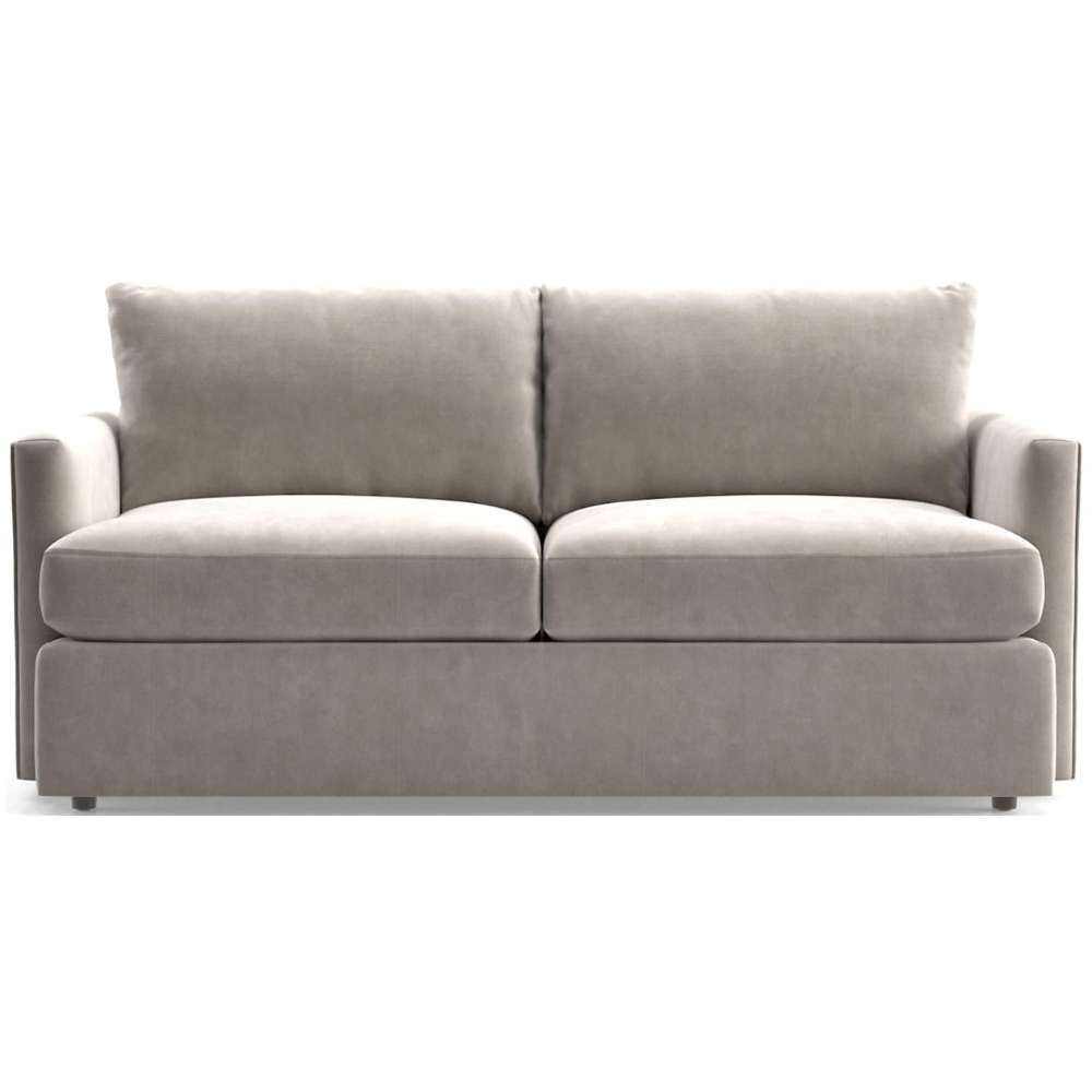Fabric Grey (View Microfiber) Crate & Barrel Lounge Sofa with soft light grey microfiber upholstery, oversized cushions, and straight track arms