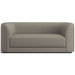Fabric Heather (Taft Textured Weave) Crate & Barrel Contour Sofa featuring heather gray woven upholstery, curved sides, and a clean contemporary design