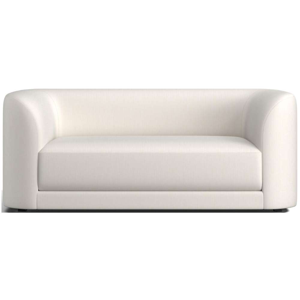Fabric Ice (Galaxy Textured Weave) Crate & Barrel Contour Sofa in bright white textured weave fabric with rounded arms and a spacious minimalist profile